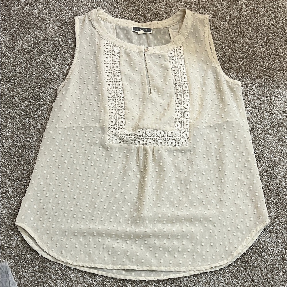 Pleione Cream Sleeveless Blouse with Lace Detail